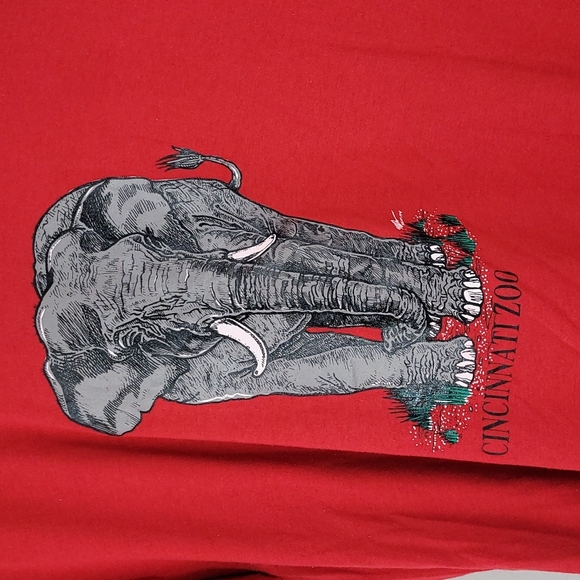 vintage Cincinatti Zoo Elephant front and back Jerzees red t-shirt L - Picture 2 of 6